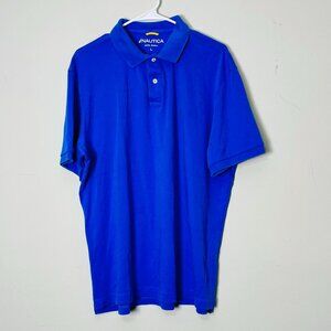 Nautica Polo Shirt L Outdoorsy Blue Casual Short Sleeve Adult Button Up Gorpcore